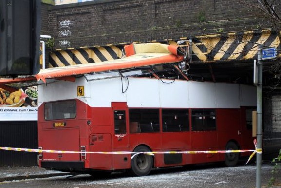 Crashed bus, indicating out of service